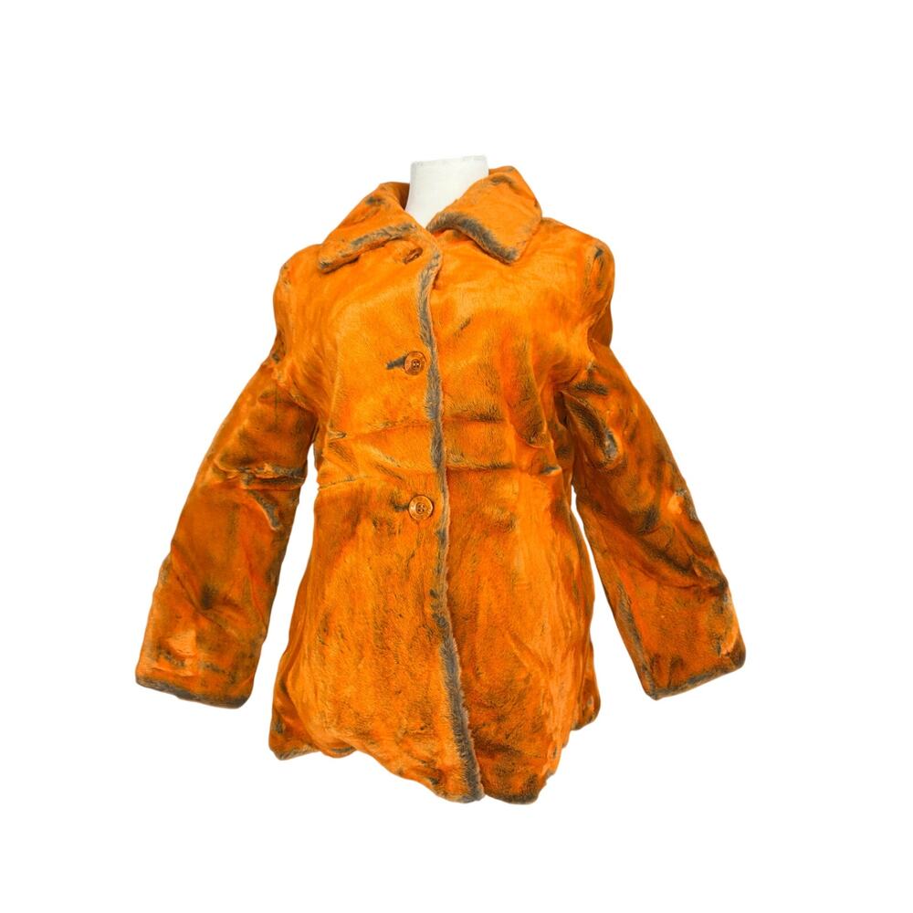 Vintage "Karen Millen" Faux Fur Coat - Striking Orange with Grey Accents
